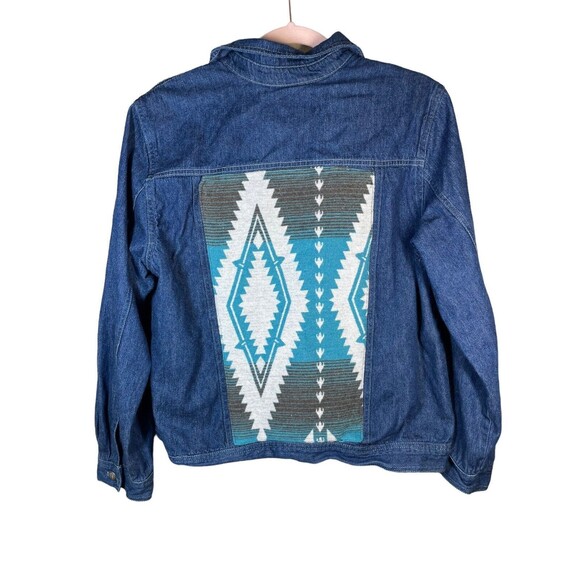 Womens Coldwater‎ Creek Denim Jacket Blue Size M American Biker  Aztec Blanket - Picture 3 of 10